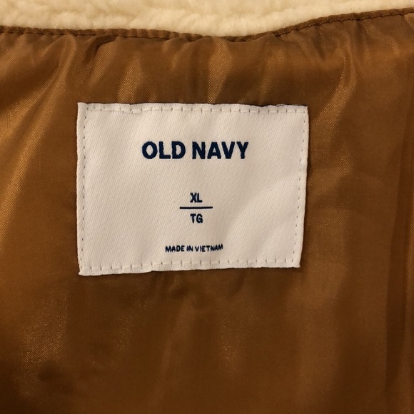 Old Navy Cream Shearling Vest Sherpa Brown Trim Size XL EUC - Picture 7 of 8
